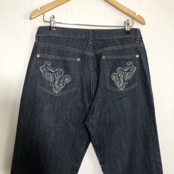 Pamela McCoy Jeans Womens 12 Blue Bootcut Dark Embroidered Paisley Cinch New - Picture 9 of 13